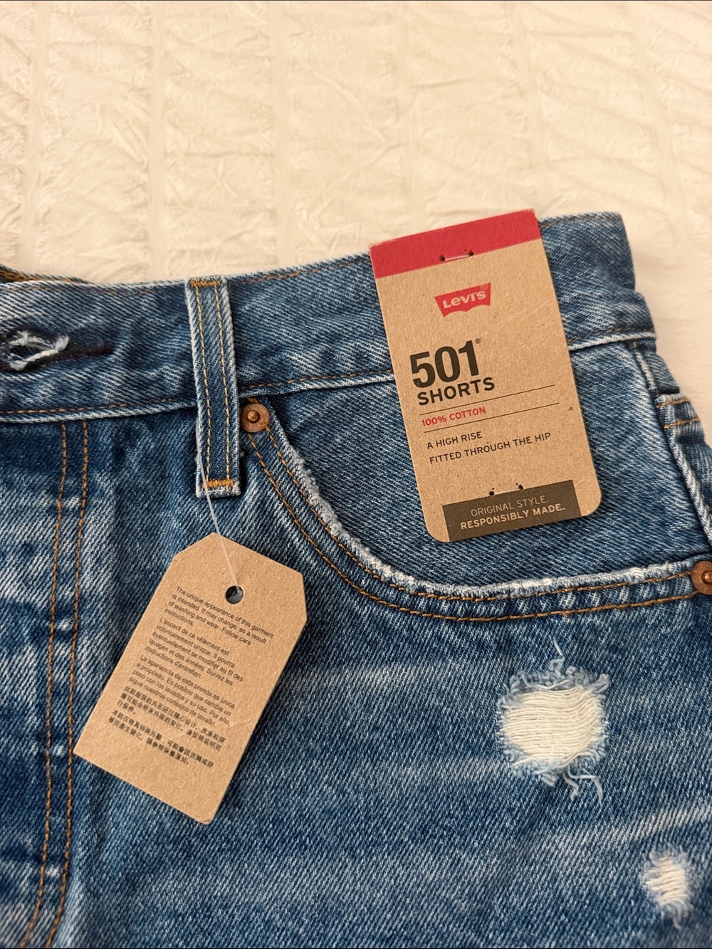 Levi's Distressed Blue Denim Jean Shorts - Picture 2 of 4